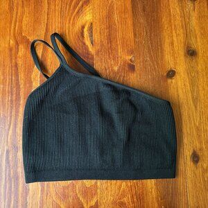 Aerie Black Asymmetrical Ribbed Sports Bra
